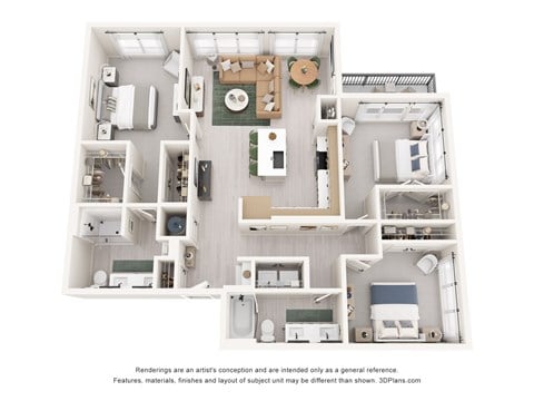 Floor plan for 3 beds, 2 baths, 1504 sqft